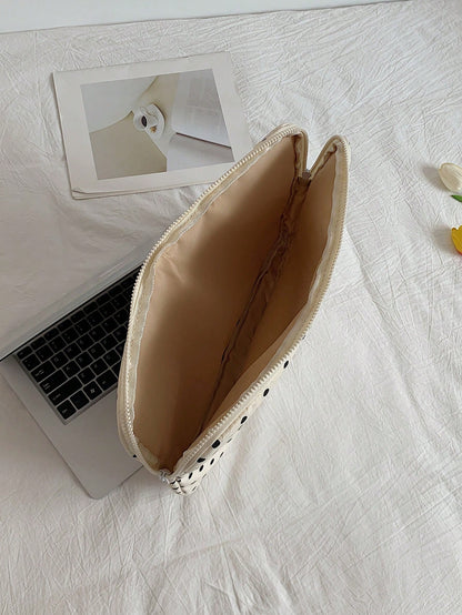 Polka Dot Print Waterproof Laptop Sleeve 13/14/15 Inch Laptop Protective Case Portable Zipper Design Women's Commuter Work Bag, Laptop Bag For Women
