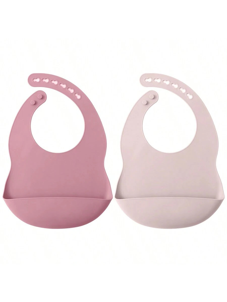 PopLittleOne 2PCS Silicone Baby Bibs Adjustable Bib Baby Stuff Children's Accessories For Eating Waterproof Burp Cloth Solid Color Baby Items
