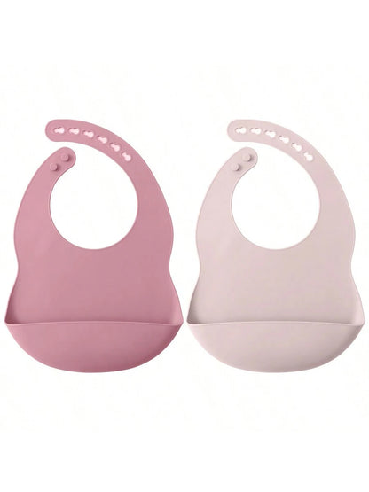 PopLittleOne 2PCS Silicone Baby Bibs Adjustable Bib Baby Stuff Children's Accessories For Eating Waterproof Burp Cloth Solid Color Baby Items