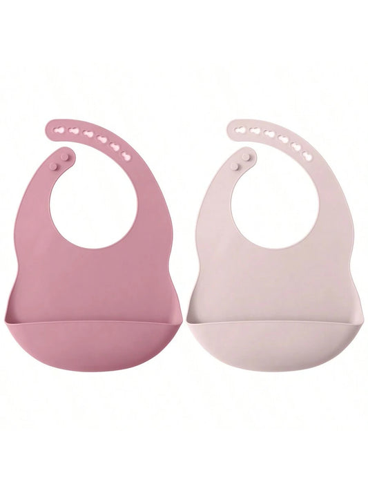 PopLittleOne 2PCS Silicone Baby Bibs Adjustable Bib Baby Stuff Children's Accessories For Eating Waterproof Burp Cloth Solid Color Baby Items
