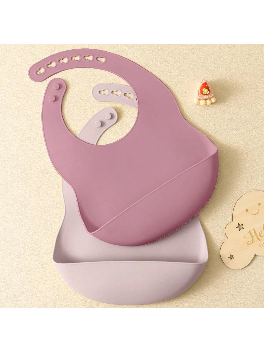 PopLittleOne 2PCS Silicone Baby Bibs Adjustable Bib Baby Stuff Children's Accessories For Eating Waterproof Burp Cloth Solid Color Baby Items