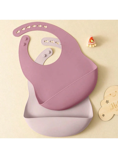 PopLittleOne 2PCS Silicone Baby Bibs Adjustable Bib Baby Stuff Children's Accessories For Eating Waterproof Burp Cloth Solid Color Baby Items