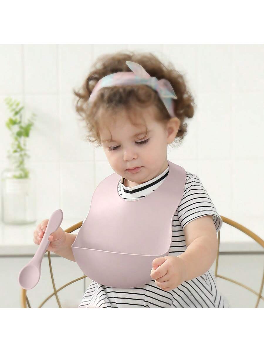 PopLittleOne 2PCS Silicone Baby Bibs Adjustable Bib Baby Stuff Children's Accessories For Eating Waterproof Burp Cloth Solid Color Baby Items
