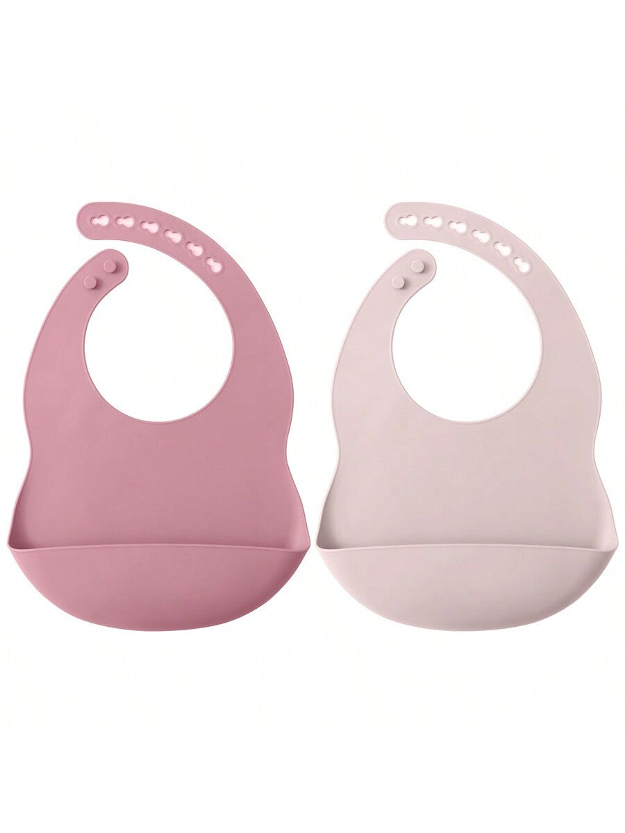 PopLittleOne 2PCS Silicone Baby Bibs Adjustable Bib Baby Stuff Children's Accessories For Eating Waterproof Burp Cloth Solid Color Baby Items