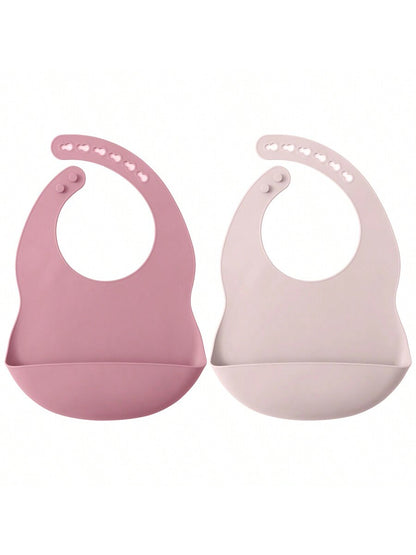 PopLittleOne 2PCS Silicone Baby Bibs Adjustable Bib Baby Stuff Children's Accessories For Eating Waterproof Burp Cloth Solid Color Baby Items