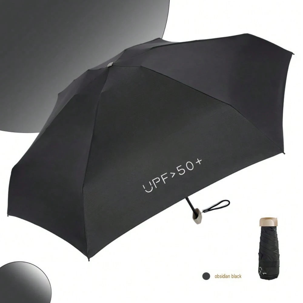 Portable Capsule Umbrella – Promotional Sun/Rain Umbrella With Black UV-Blocking Coating