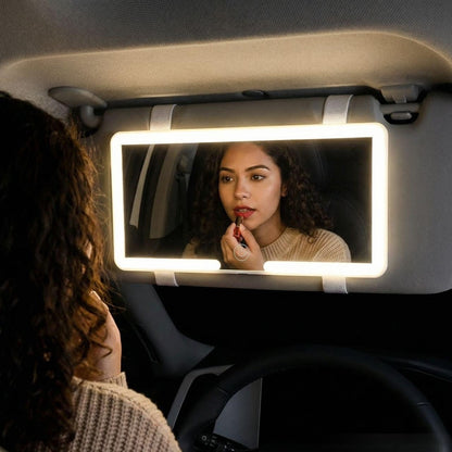 Portable Car Makeup Mirror With Sunshade And Smart LED Charging Function