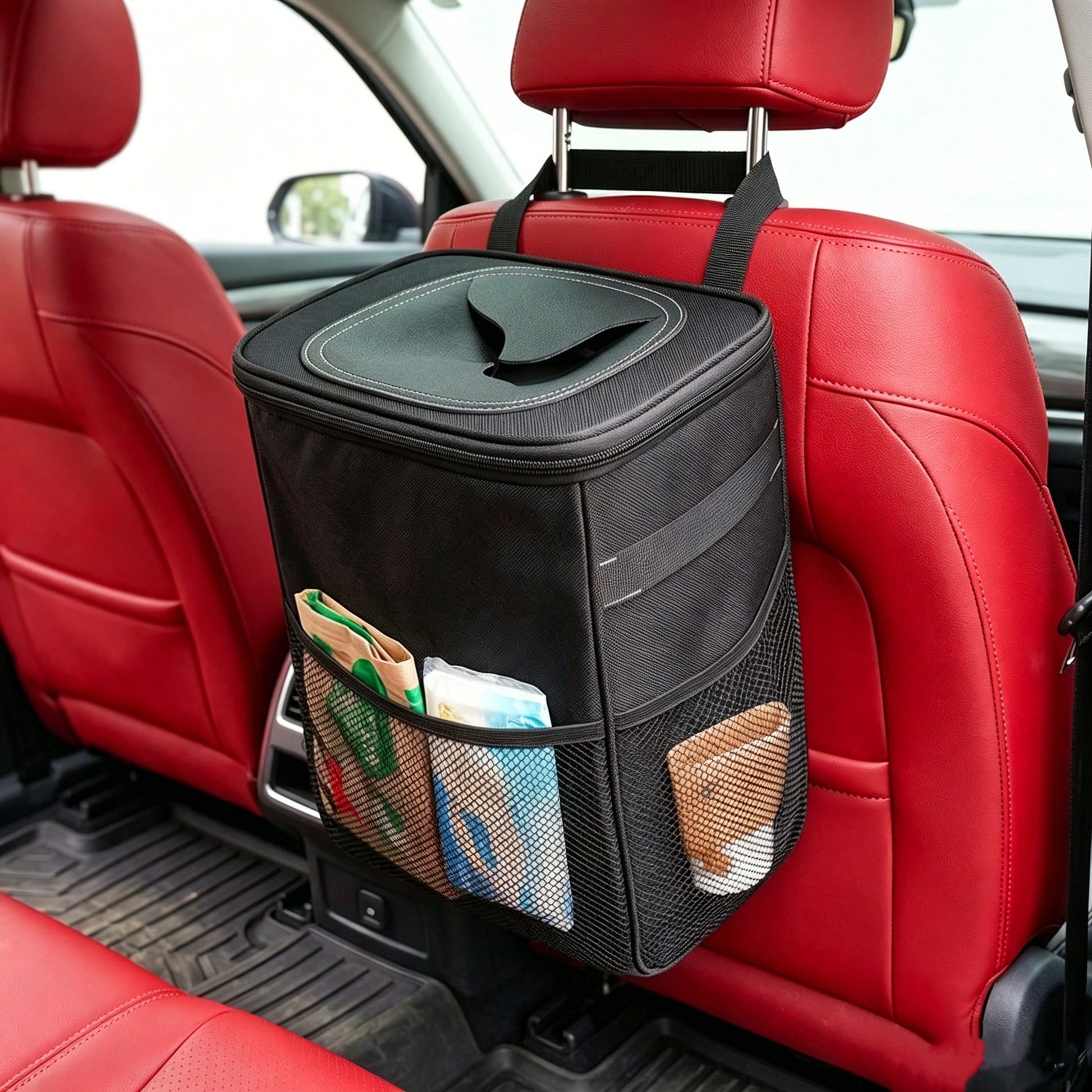Portable Car Trash Can With Lid, Foldable Storage Bag, Multi-Functional Car Hanging Bag, Waterproof Car Trash Can, For Storage And Organization, A Must-Have For Travel.