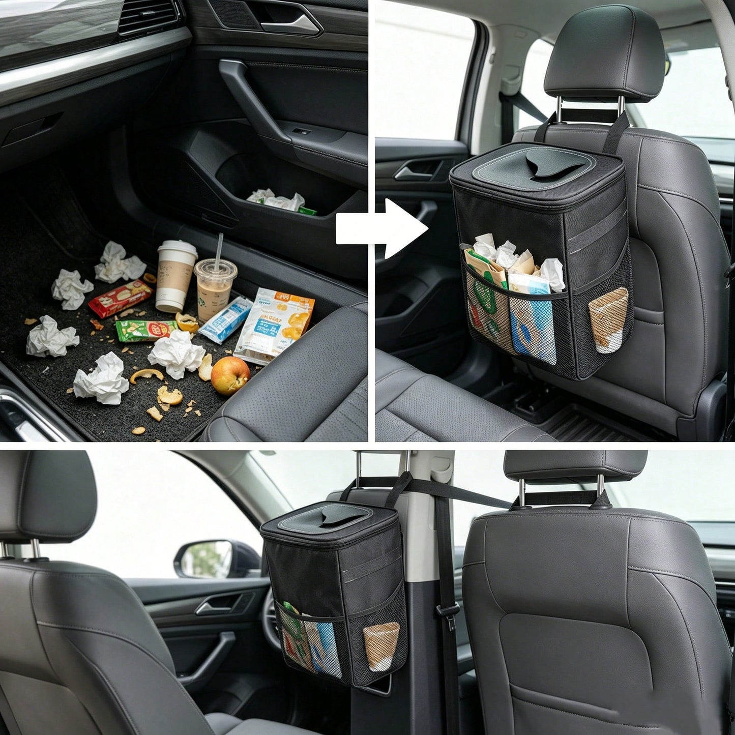 Portable Car Trash Can With Lid, Foldable Storage Bag, Multi-Functional Car Hanging Bag, Waterproof Car Trash Can, For Storage And Organization, A Must-Have For Travel.