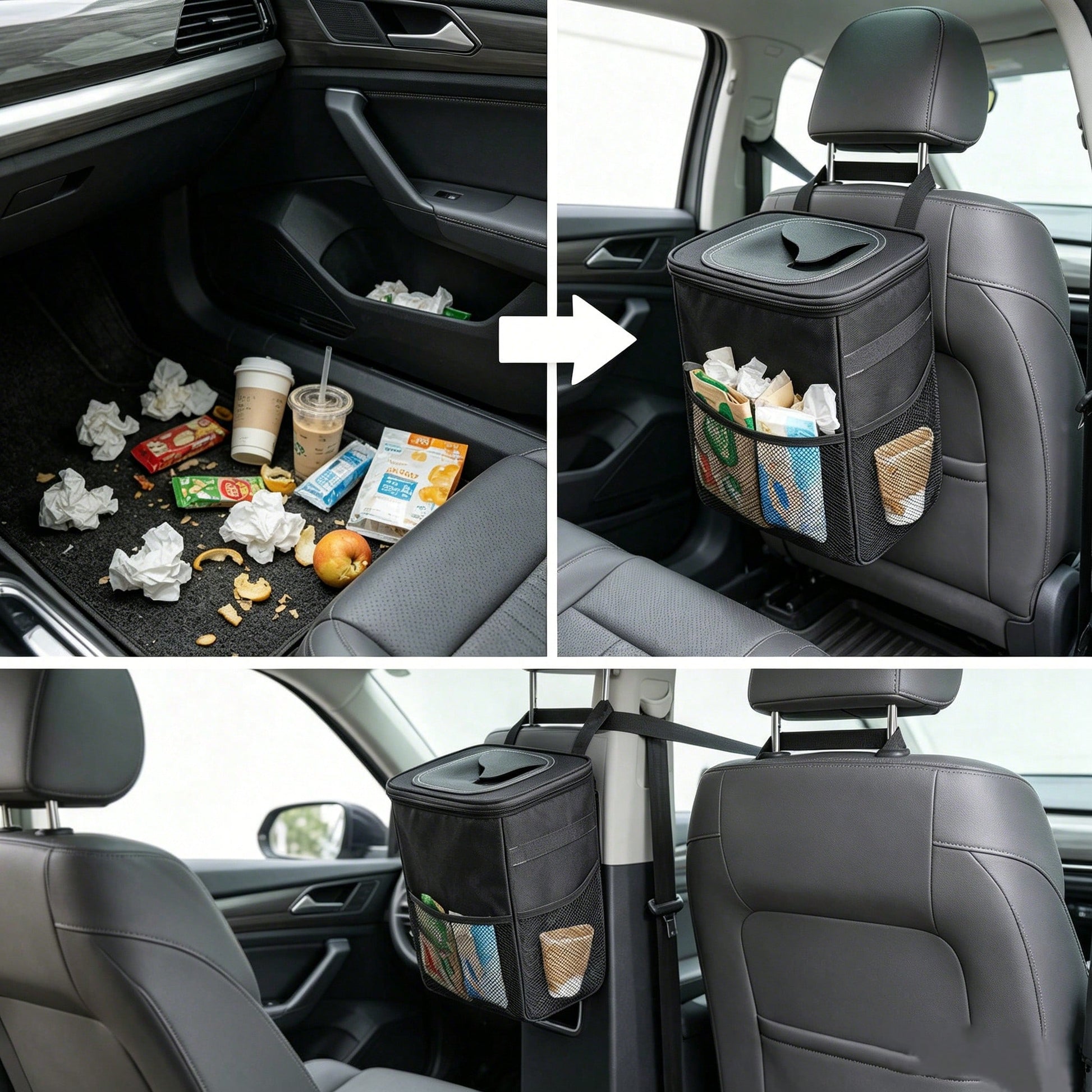 Portable Car Trash Can With Lid, Foldable Storage Bag, Multi-Functional Car Hanging Bag, Waterproof Car Trash Can, For Storage And Organization, A Must-Have For Travel.
