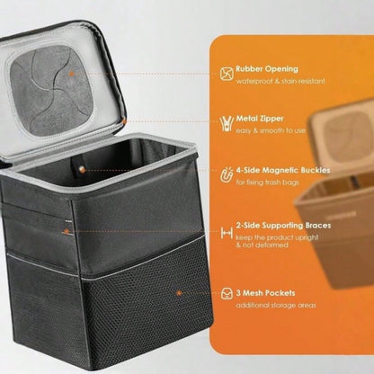 Portable Car Trash Can With Lid, Foldable Storage Bag, Multi-Functional Car Hanging Bag, Waterproof Car Trash Can, For Storage And Organization, A Must-Have For Travel.