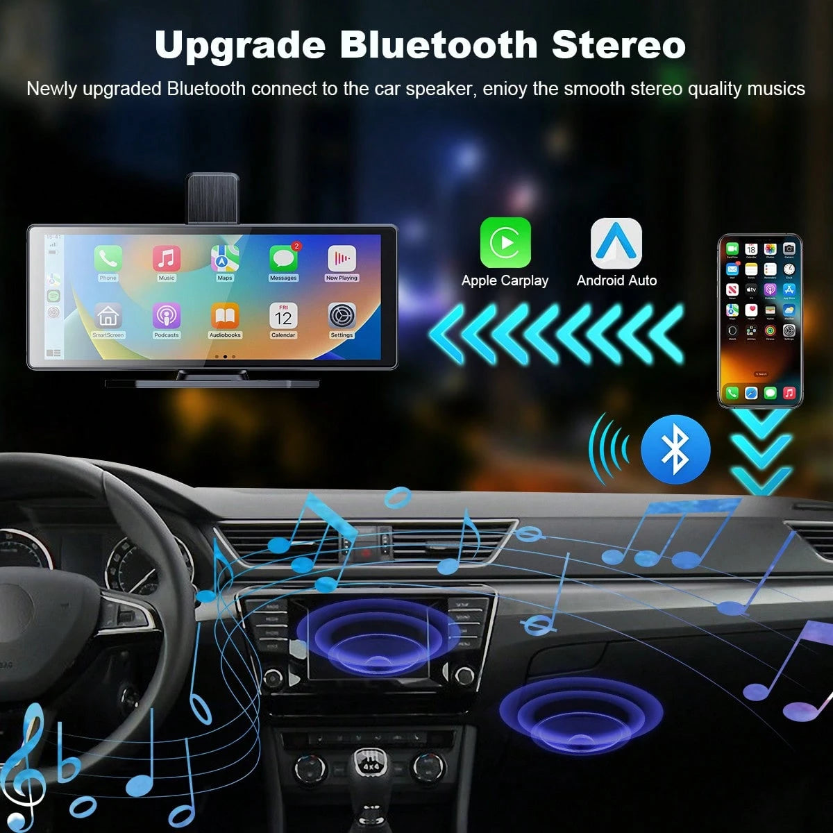 Portable Carplay Screen For Car, 7 Inch IPS Touchscreen Car Stereo Support Wireless Carplay Android Auto Autoradio Support MirrorLink FM AUX