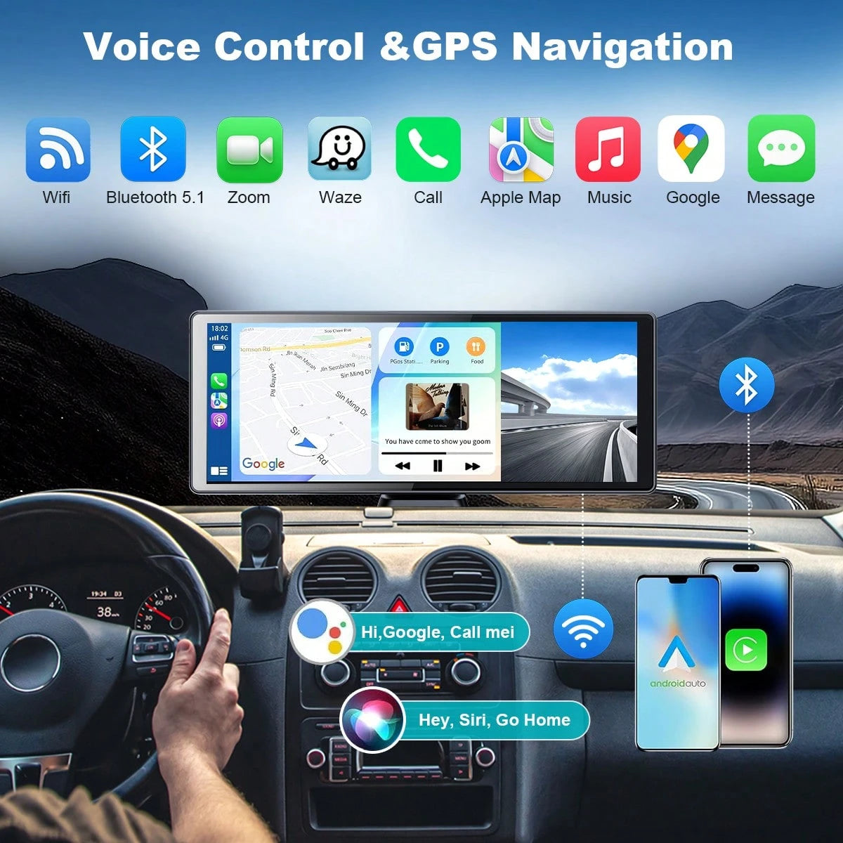 Portable Carplay Screen For Car, 7 Inch IPS Touchscreen Car Stereo Support Wireless Carplay Android Auto Autoradio Support MirrorLink FM AUX