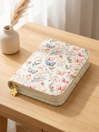 Portable Embroidered Travel Jewelry Organizer Book, Removable Storage Pages With Clear Zipper Velvet Pouches For Earrings, Rings, Necklaces & Bracelets