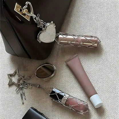 Portable Lipstick Storage Pendant With Mini Mirror, Fashion Hanging Storage Rack, Portable Cosmetic Storage Accessory