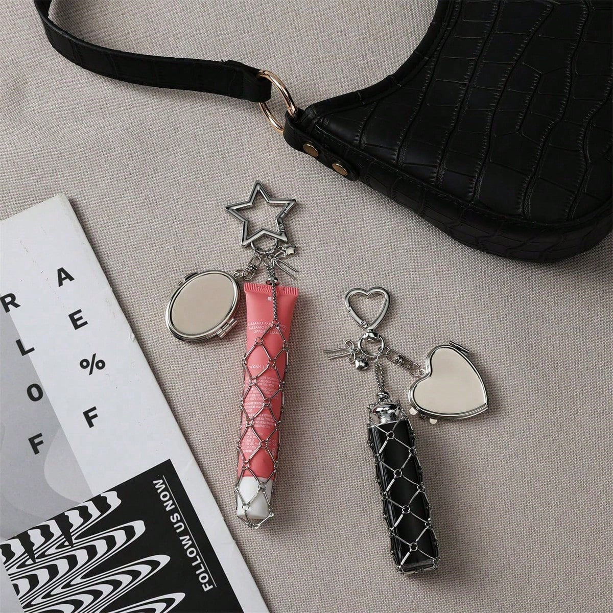 Portable Lipstick Storage Pendant With Mini Mirror, Fashion Hanging Storage Rack, Portable Cosmetic Storage Accessory