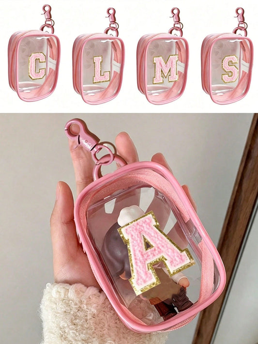 Portable Mini Transparent Zipper Storage Bag, Towel Embroidered Letter, Small Multi-Function Storage Bag, Earphone & Charger Storage Box With Keychain, Transparent Travel Accessories, Exquisite And Co