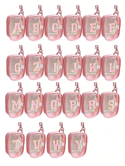 Portable Mini Transparent Zipper Storage Bag, Towel Embroidered Letter, Small Multi-Function Storage Bag, Earphone & Charger Storage Box With Keychain, Transparent Travel Accessories, Exquisite And Co