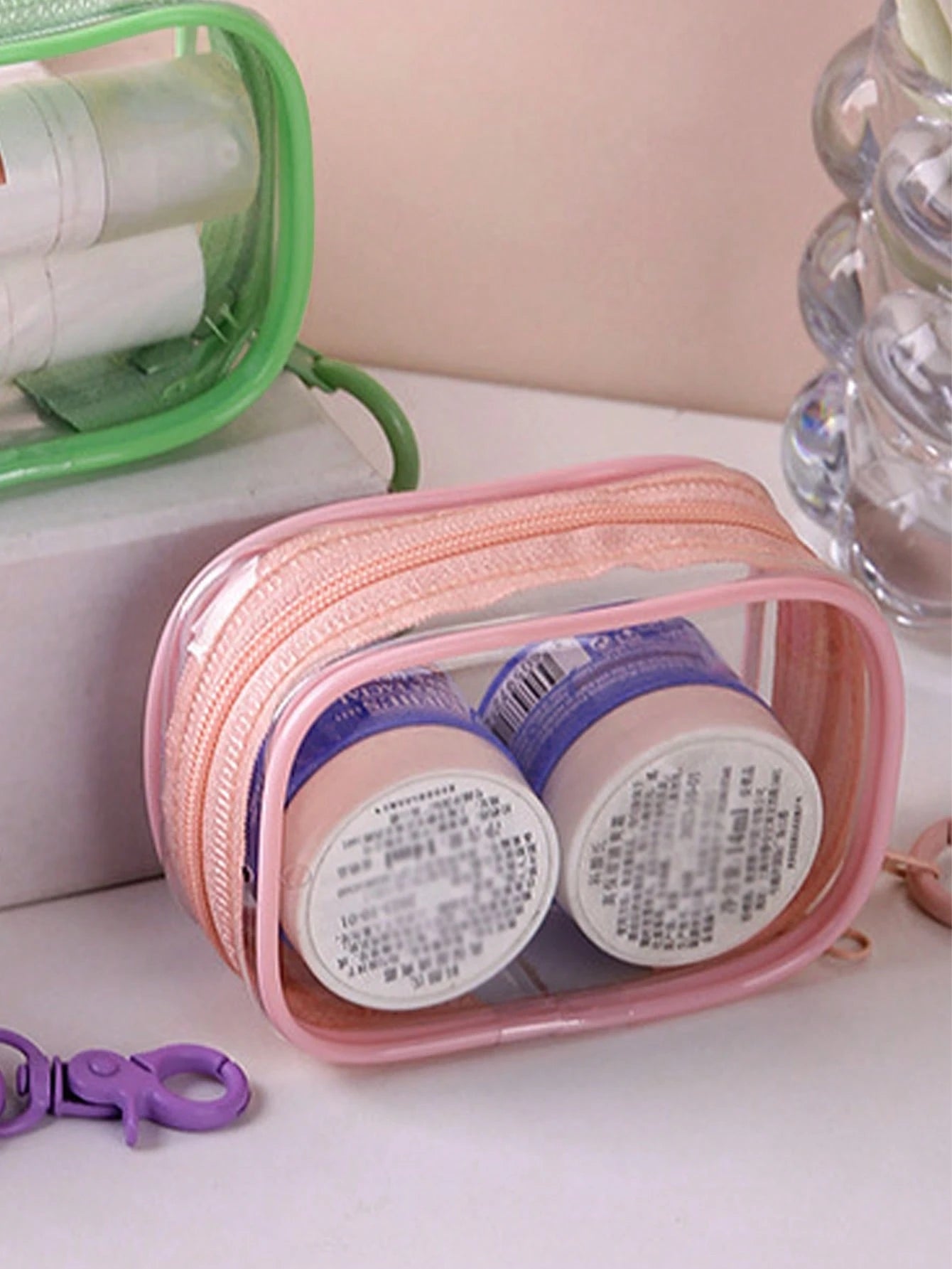 Portable Mini Transparent Zipper Storage Bag, Towel Embroidered Letter, Small Multi-Function Storage Bag, Earphone & Charger Storage Box With Keychain, Transparent Travel Accessories, Exquisite And Co