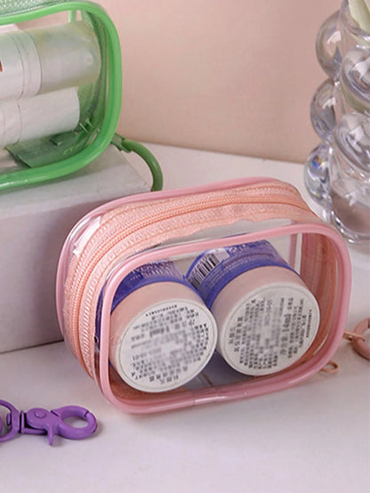 Portable Mini Transparent Zipper Storage Bag, Towel Embroidered Letter, Small Multi-Function Storage Bag, Earphone & Charger Storage Box With Keychain, Transparent Travel Accessories, Exquisite And Co