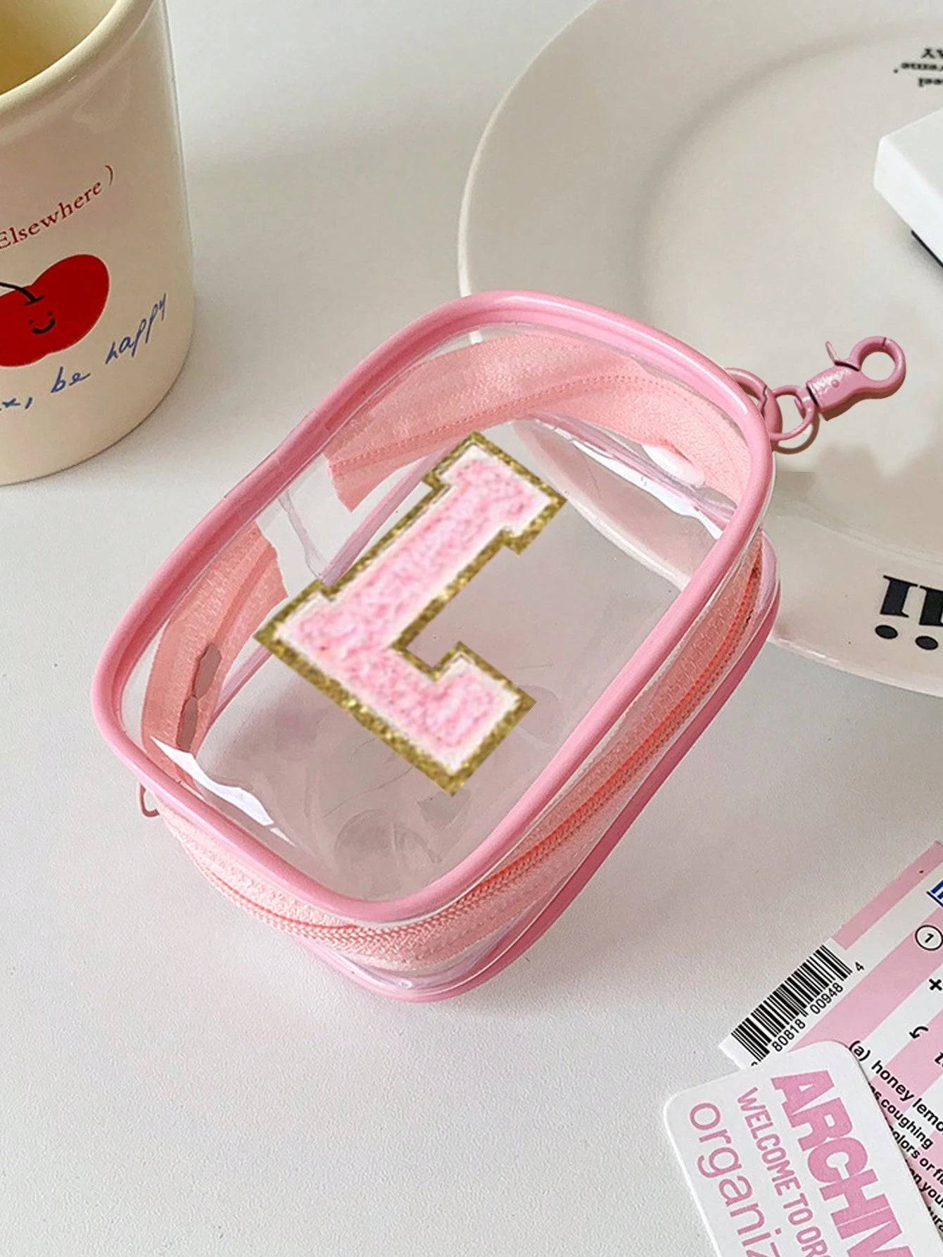 Portable Mini Transparent Zipper Storage Bag, Towel Embroidered Letter, Small Multi-Function Storage Bag, Earphone & Charger Storage Box With Keychain, Transparent Travel Accessories, Exquisite And Co