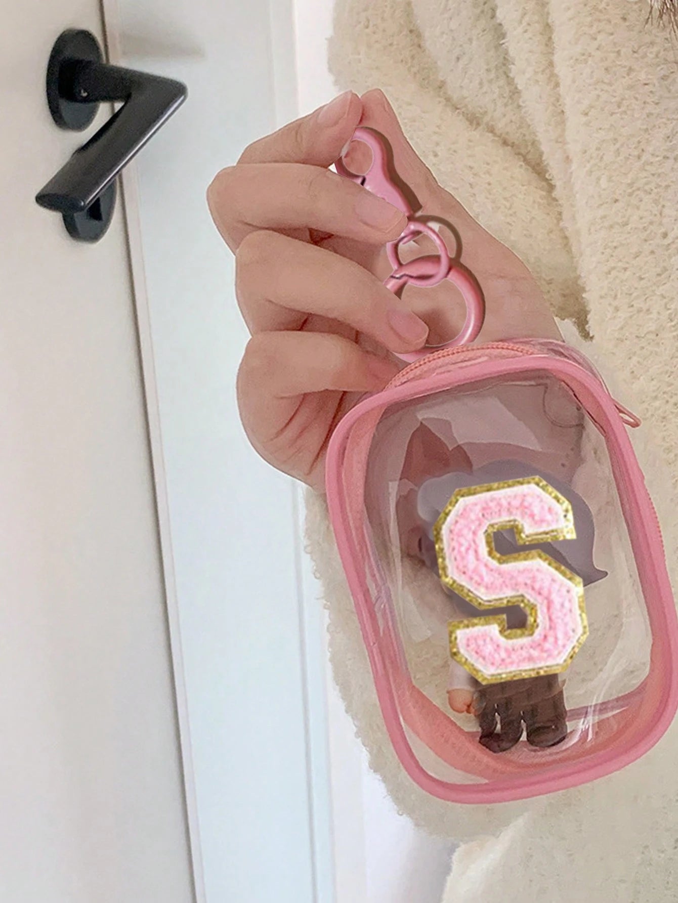Portable Mini Transparent Zipper Storage Bag, Towel Embroidered Letter, Small Multi-Function Storage Bag, Earphone & Charger Storage Box With Keychain, Transparent Travel Accessories, Exquisite And Co