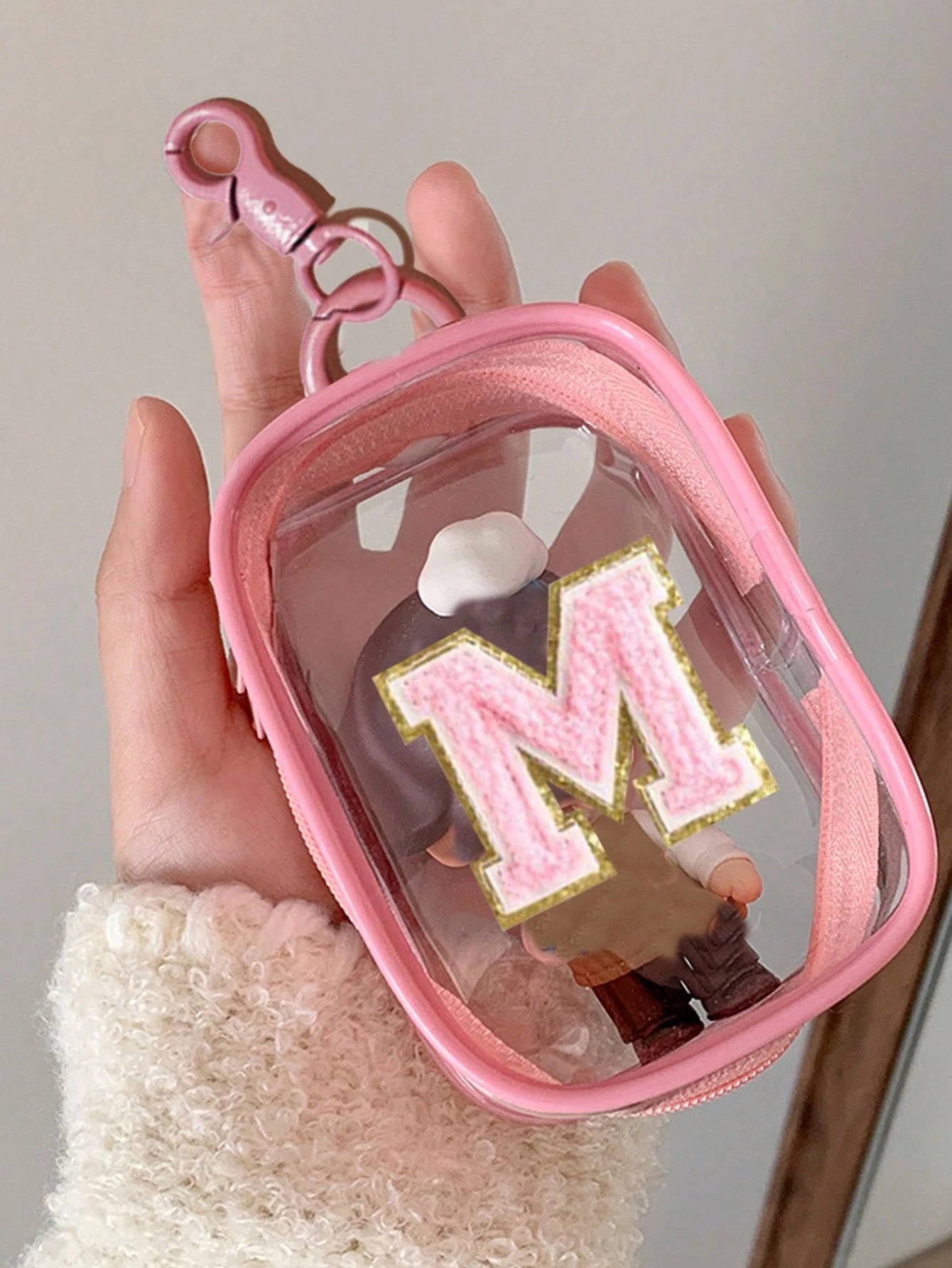Portable Mini Transparent Zipper Storage Bag, Towel Embroidered Letter, Small Multi-Function Storage Bag, Earphone & Charger Storage Box With Keychain, Transparent Travel Accessories, Exquisite And Co