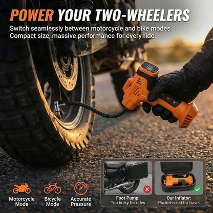 Portable Tire Inflator Pump – Wireless Car Motorcycle Bicycle Air Compressor, Digital Pressure Gauge, Fast Inflation, Auto Stop, LED Light, Multi-Purpose Electric Pump 7.4V 1500MAH