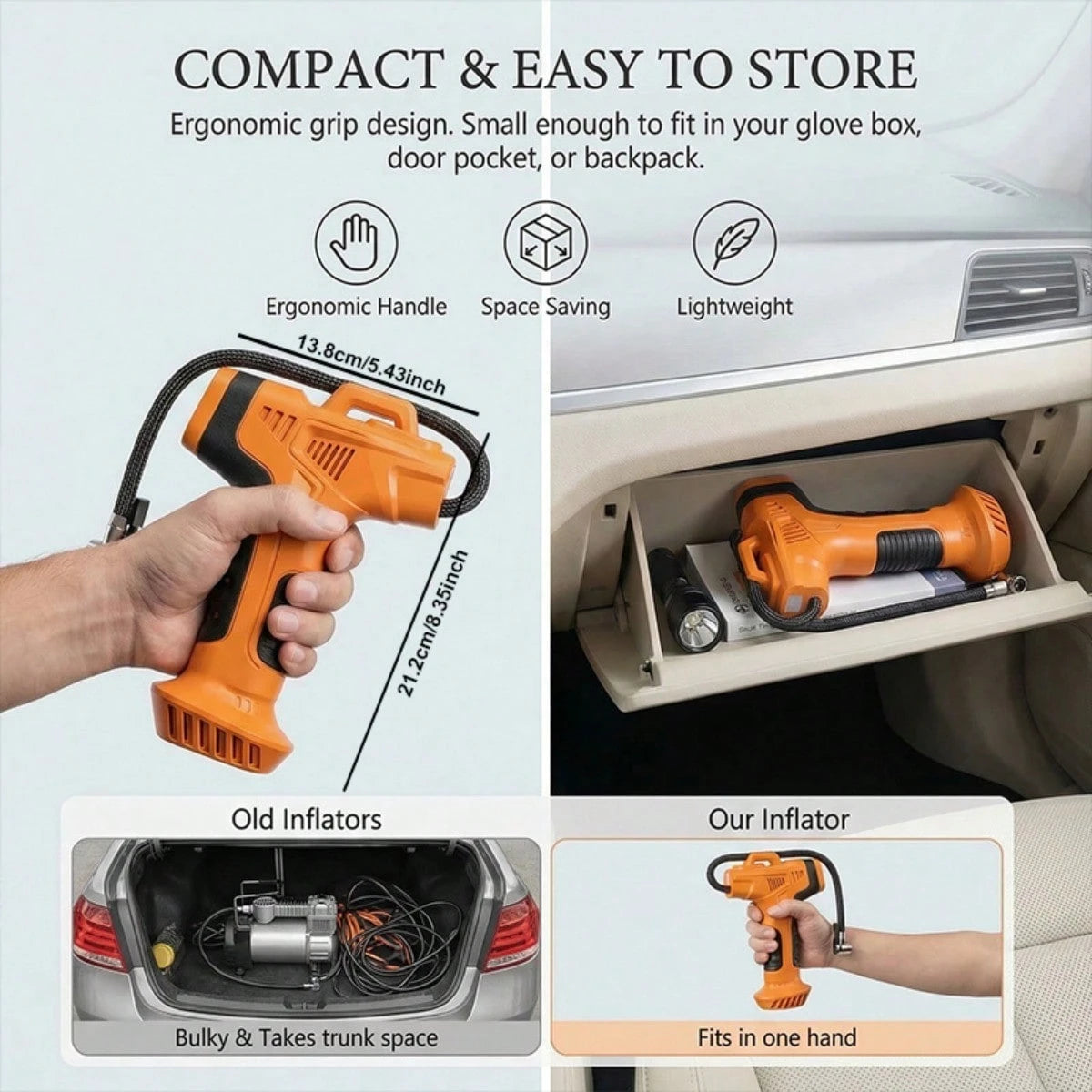 Portable Tire Inflator Pump – Wireless Car Motorcycle Bicycle Air Compressor, Digital Pressure Gauge, Fast Inflation, Auto Stop, LED Light, Multi-Purpose Electric Pump 7.4V 1500MAH