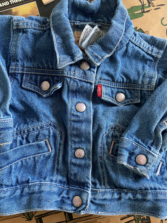 Pre-Loved Levi's Baby Girls Denim Jacket With Pink *18 Months - Deer Creek Mercantile