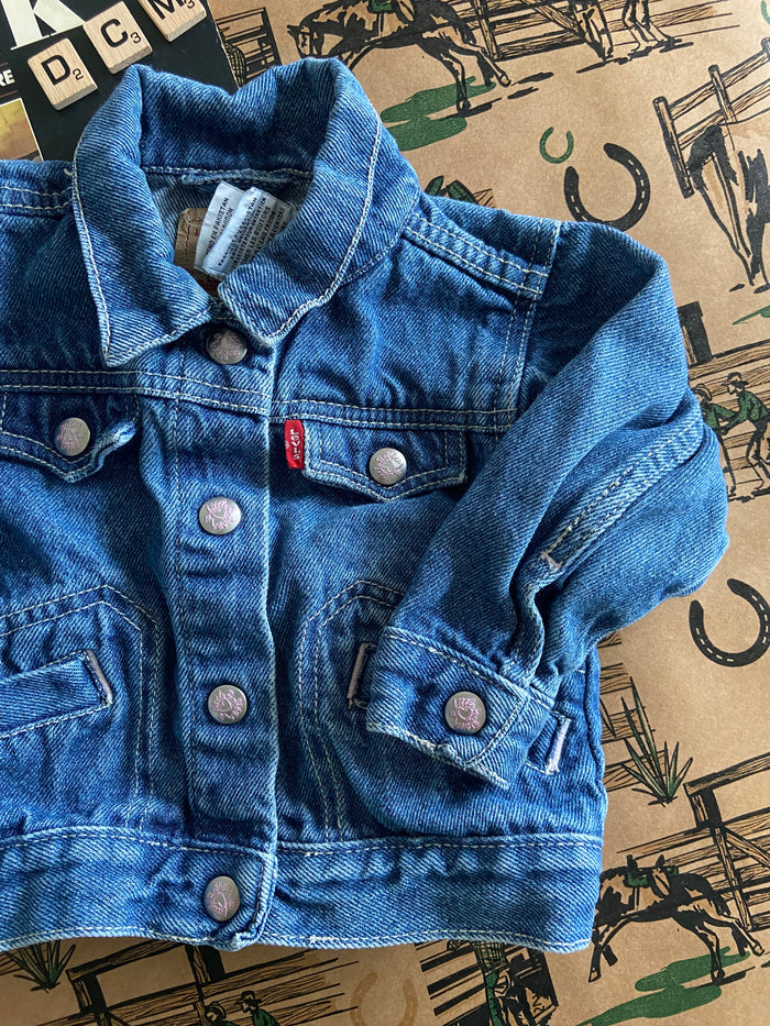 Pre-Loved Levi's Baby Girls Denim Jacket With Pink *18 Months - Deer Creek Mercantile