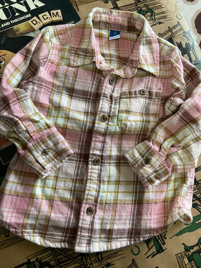Pre-Loved Old Navy Pink/Brown Plaid Flannel Shirt Toddler Girls *Size 2T - Deer Creek Mercantile