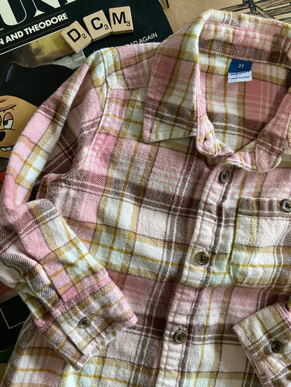 Pre-Loved Old Navy Pink/Brown Plaid Flannel Shirt Toddler Girls *Size 2T - Deer Creek Mercantile