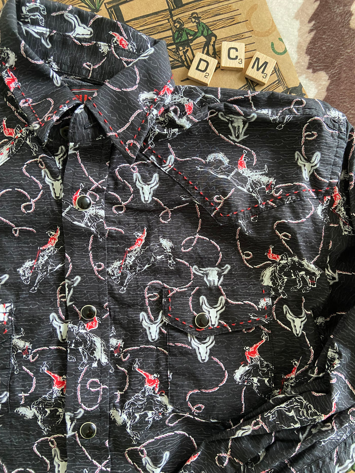 Pre-Loved Rock & Roll Denim Bronc Rider Pearl Snap Shirt *Youth Medium - Deer Creek Mercantile