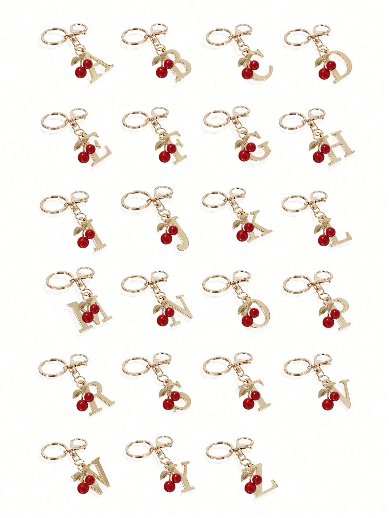 Premium Elegant Gold Letter Keychain, A-Z 3D Letter Pendant, Cherry Ornament, Fashionable Alloy Keychain, Bag/Backpack Hanging Decoration, Car Key Chain, Perfect Daily Accessory For Women, Couples Gif