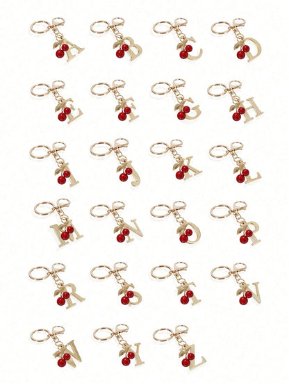 Premium Elegant Gold Letter Keychain, A-Z 3D Letter Pendant, Cherry Ornament, Fashionable Alloy Keychain, Bag/Backpack Hanging Decoration, Car Key Chain, Perfect Daily Accessory For Women, Couples Gif