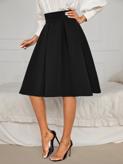 Privé Solid High Waist Flared Skirt