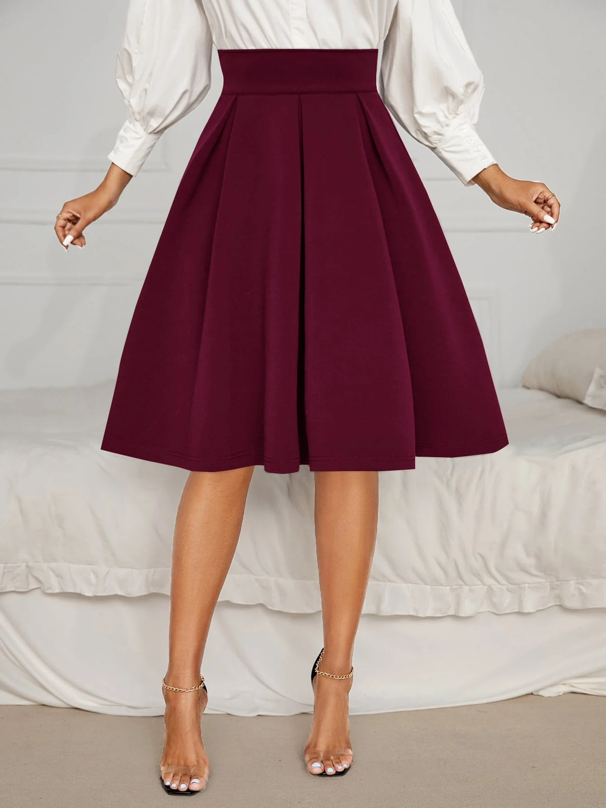 Privé Solid High Waist Flared Skirt