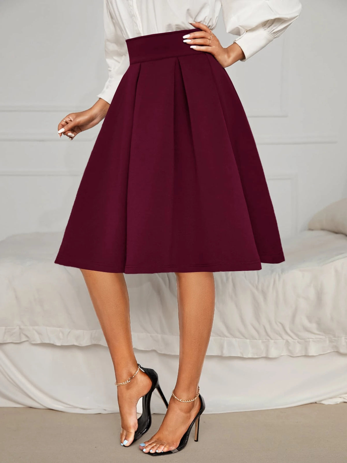 Privé Solid High Waist Flared Skirt