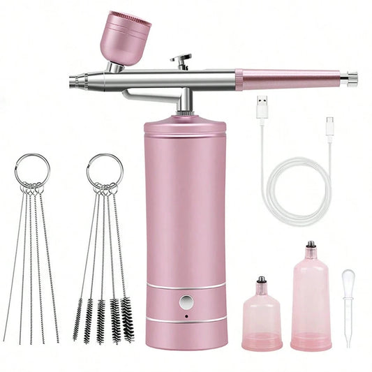 Professional Cordless Airbrush Kit USB Rechargeable, Portable & Lightweight For Painting, Makeup, Haircuts, Nail Art & More With Cleaning Brushes Tools