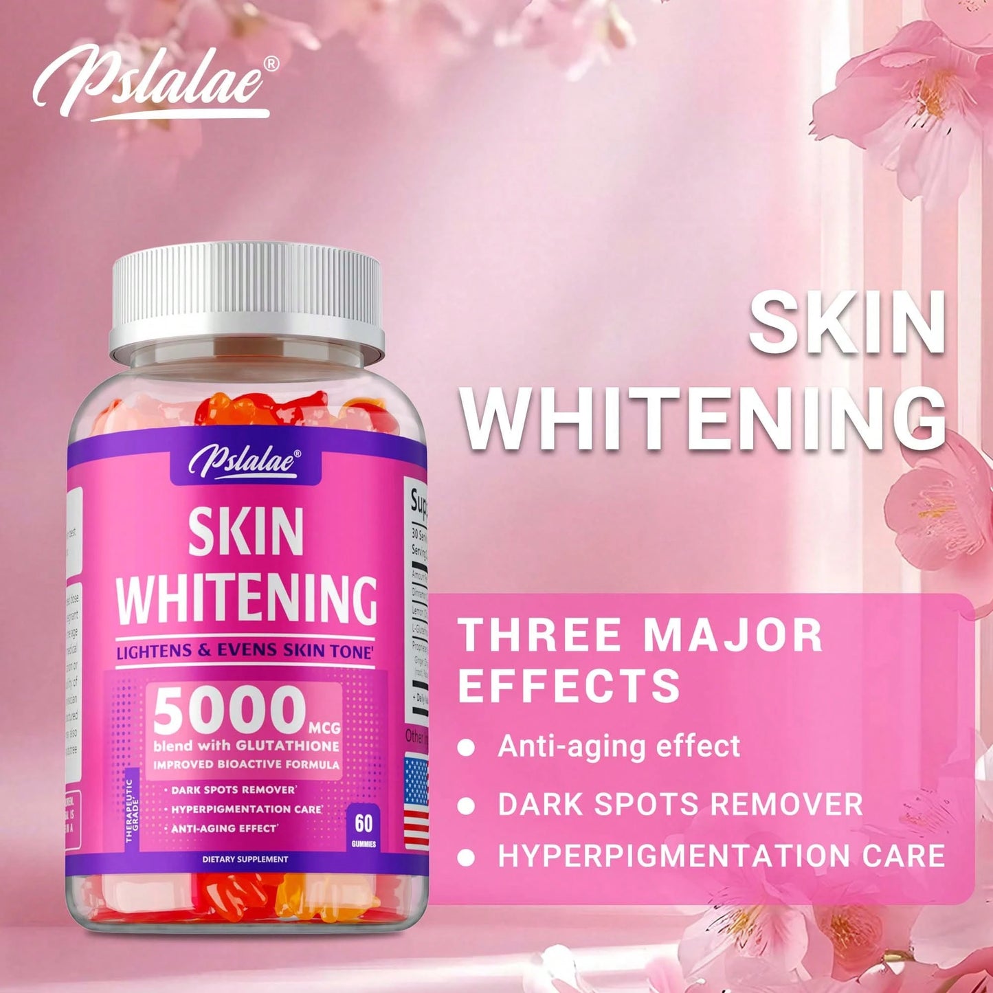 PSLALAE Skin Whitening- With L-Glutathione, Skin Lightening Supplement, Dark Spots, Anti-Aging & Antioxidant- 60pcs
