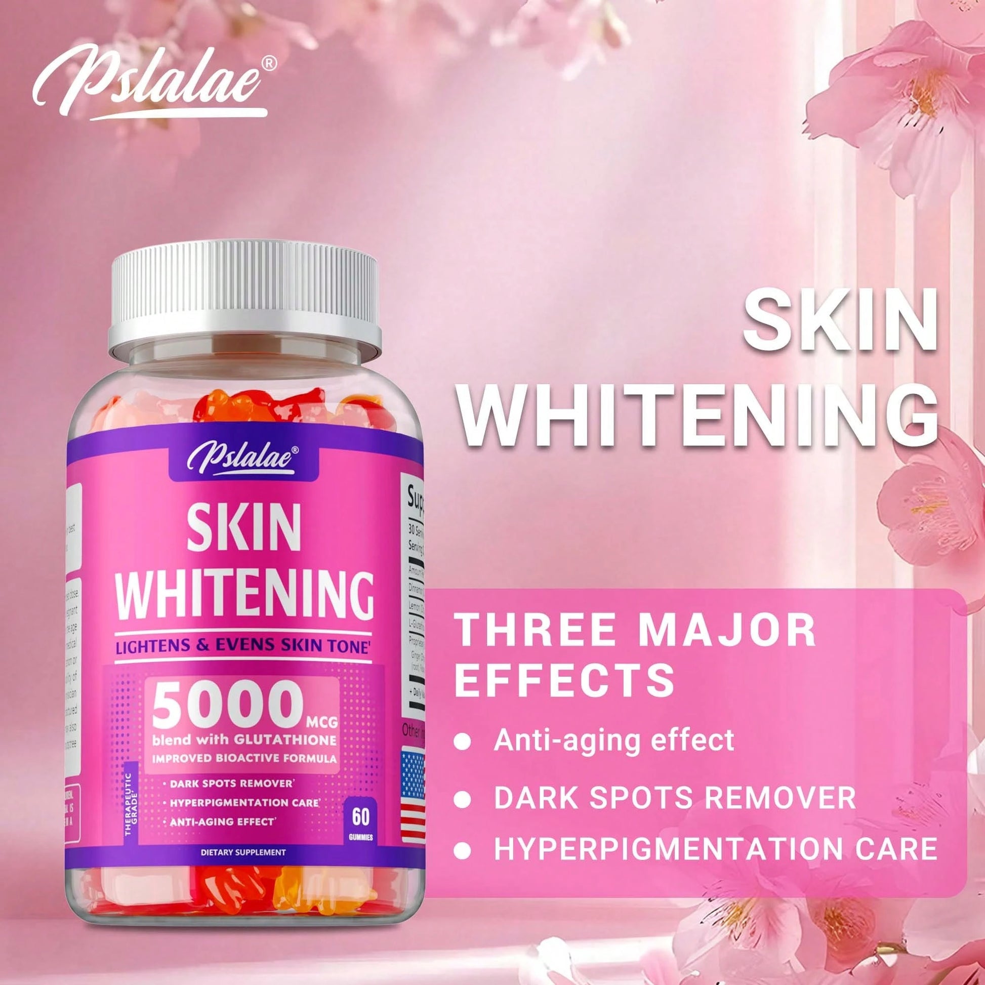 PSLALAE Skin Whitening- With L-Glutathione, Skin Lightening Supplement, Dark Spots, Anti-Aging & Antioxidant- 60pcs