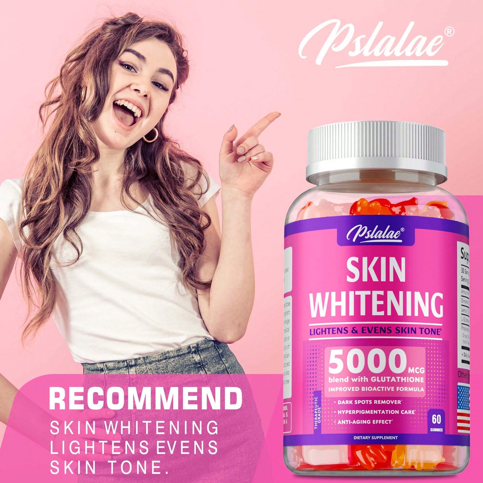 PSLALAE Skin Whitening- With L-Glutathione, Skin Lightening Supplement, Dark Spots, Anti-Aging & Antioxidant- 60pcs