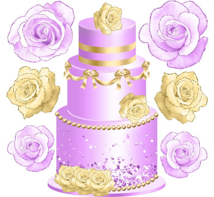 Purple Cake and Flowers Half Sheet  (Must Purchase 2 Half sheets - You Can Mix & Match)3