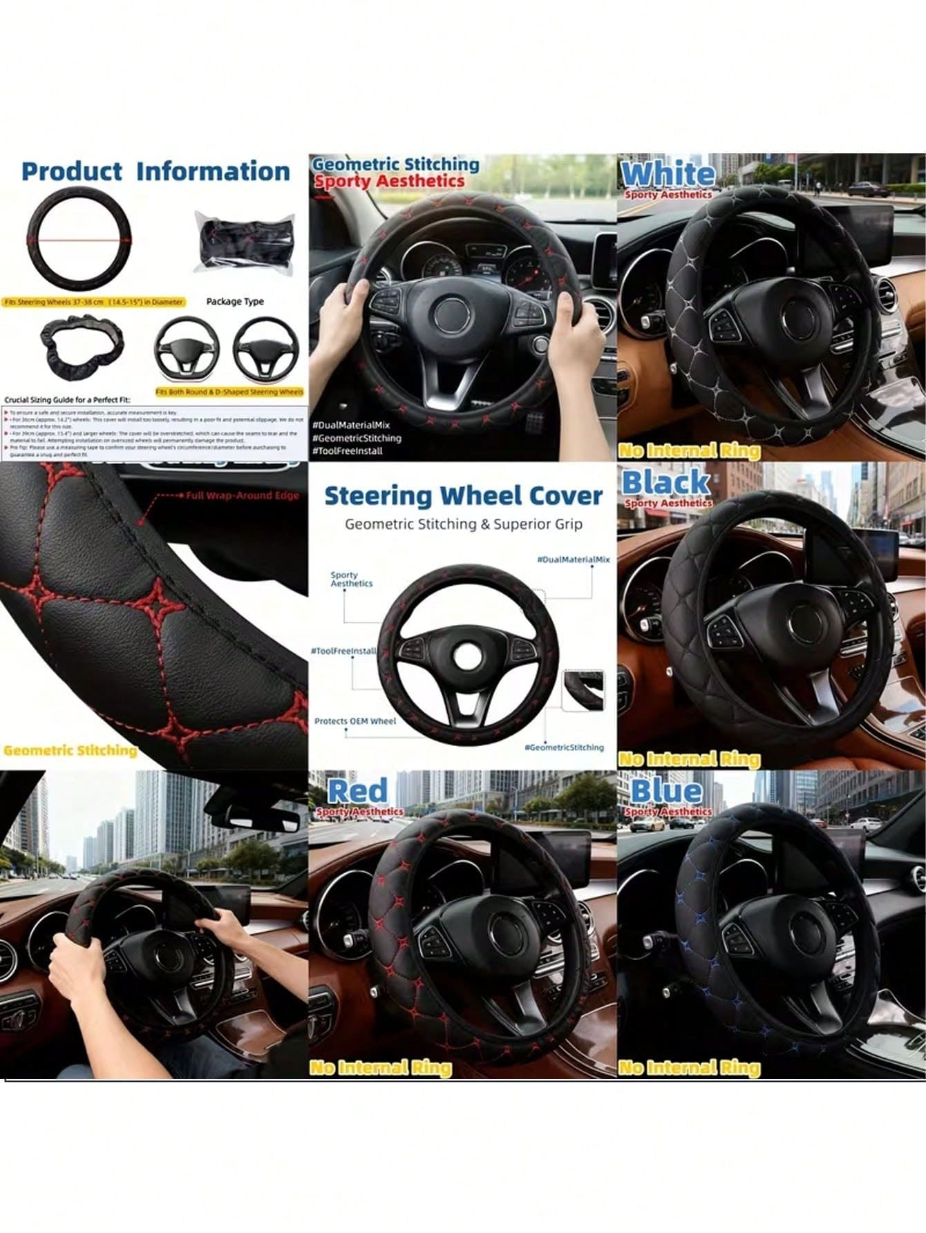 Quilted Floral Steering Wheel Cover – Year-Round Comfort Grip For Sedans, Trucks & SUVs – Luxurious Non-Slip Auto Accessory In Black And Red