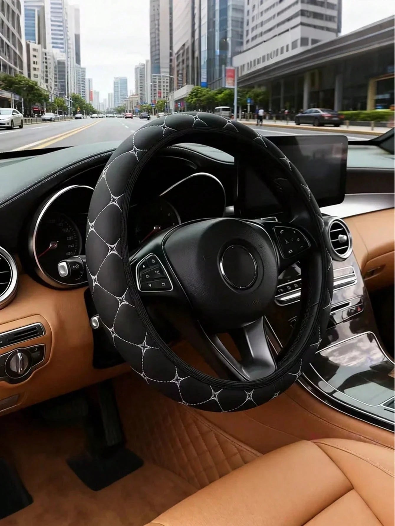 Quilted Floral Steering Wheel Cover – Year-Round Comfort Grip For Sedans, Trucks & SUVs – Luxurious Non-Slip Auto Accessory In Black And Red