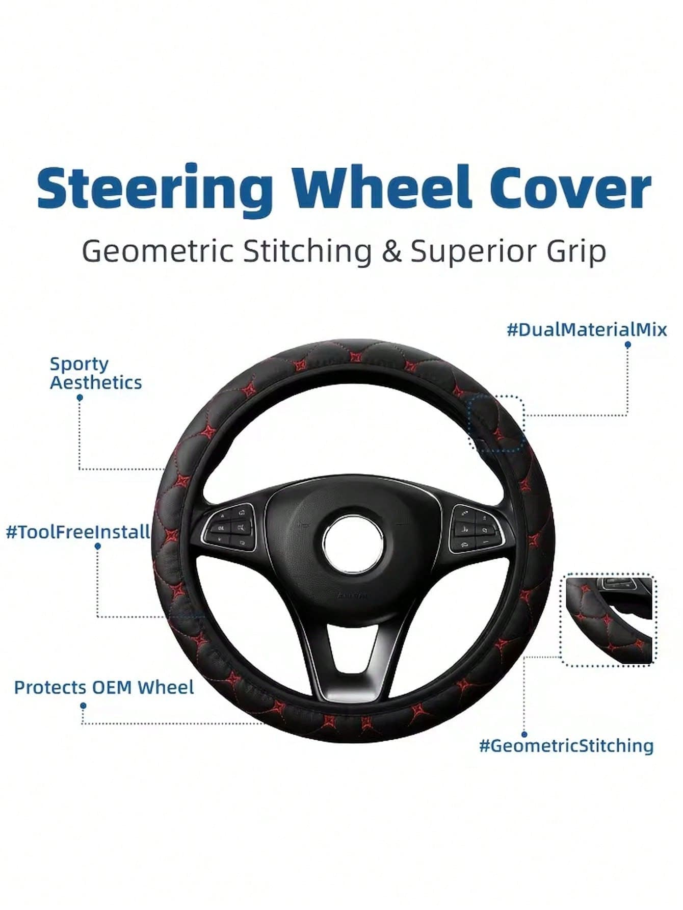 Quilted Floral Steering Wheel Cover – Year-Round Comfort Grip For Sedans, Trucks & SUVs – Luxurious Non-Slip Auto Accessory In Black And Red