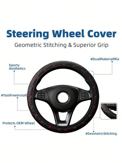 Quilted Floral Steering Wheel Cover – Year-Round Comfort Grip For Sedans, Trucks & SUVs – Luxurious Non-Slip Auto Accessory In Black And Red