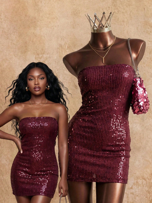 Rafferiza Sexy Party Champagne Sequin Mini Dress For Women