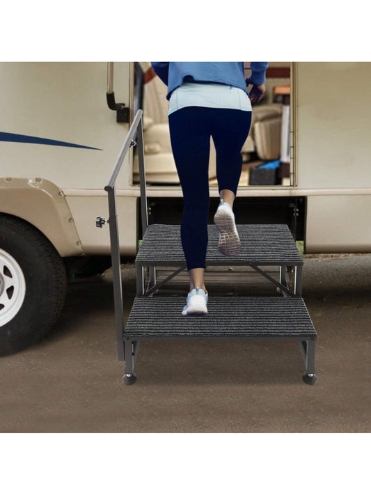 Rainaut RV Step Stool, 2 Step Ladder With Handle, 450Lbs Heavy Duty Porch Steps Camper Steps Outdoor Steps, Portable Pool Ladder For Travel Trailer, Camper, Porch, SPA Pool, Pet Stairs For Christmas